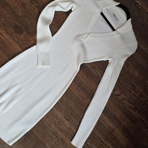 HOLLISTER White Ribbed Long Sleeve Dress, Size S